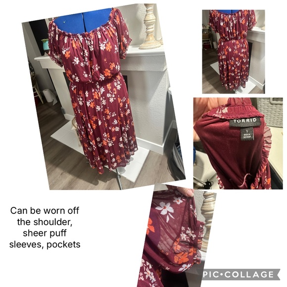 Torrid burgundy floral dress - Picture 1 of 1